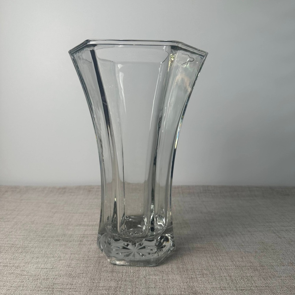 Vintage Hoosier Glass 4041 Heavy Clear Hexagon Vase 1970s 11"